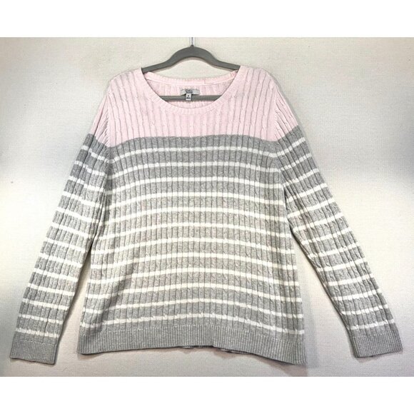 croft & barrow Sweaters - Croft & Barrow Womens Cable Knit Sweater XL Pink & Gray Striped